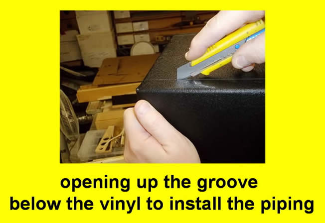 May be an image of text that says 'opening up the groove below the vinyl to install the piping'