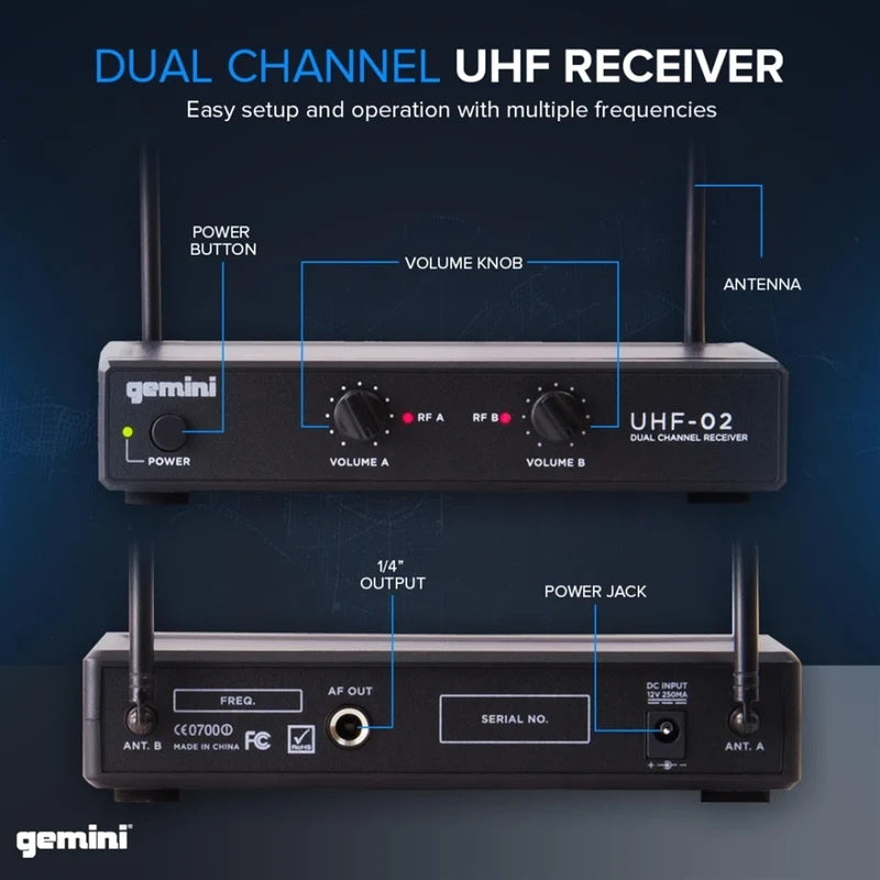 Gemini UHF-02 dual wireless Mic system